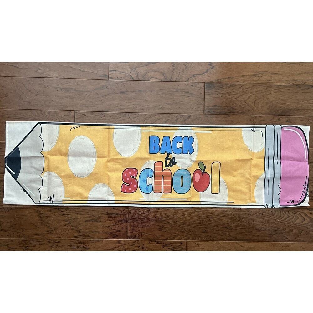 Yellow Pencil Table Runner Back to School Runner White Dots Pencils 13”x 48”‎